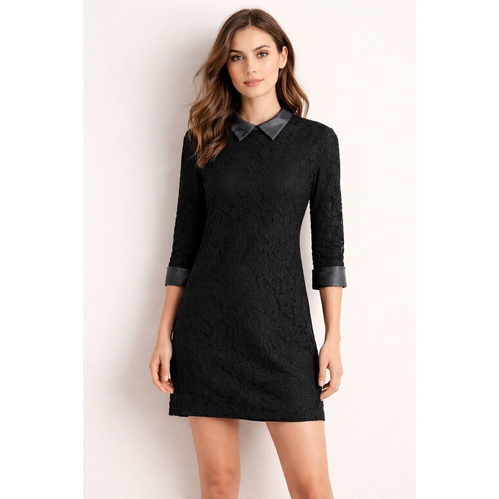 Forever 21 Black Lace Collar Shift Dress Small 3/4 Sleeve